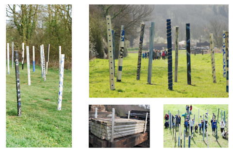 Belvoir Wood Henge - collaborative sculpture installation of a woodhenge , click image for more details