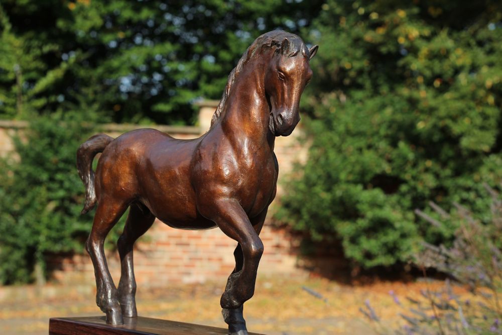 Another view of a bronze Clydesdale horse sculpture