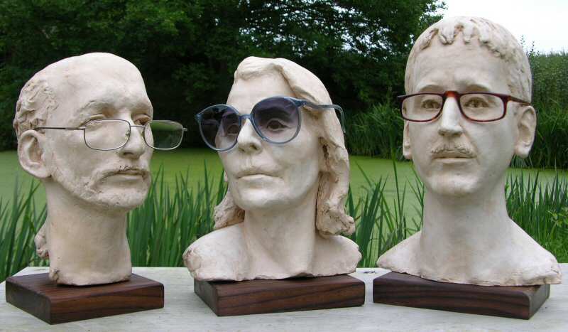 Sample display busts shown here in terra cotta