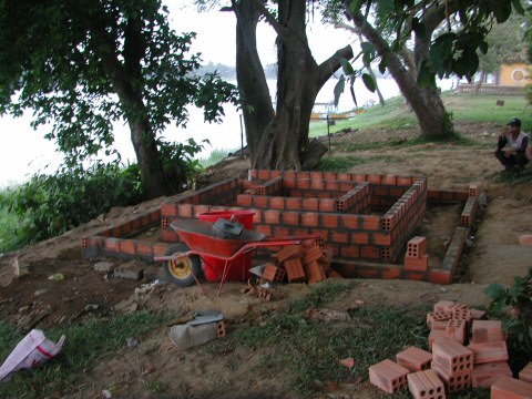 A view of the raw brick walls of the maze - before applying cement coating