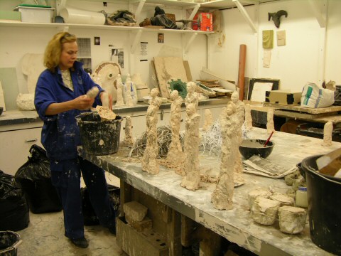 Making the small sculptures in the sculpture studio