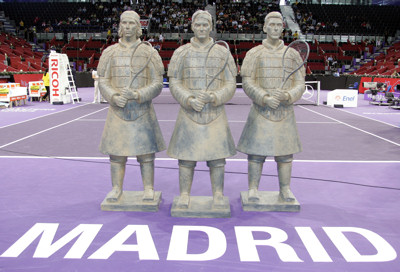 Unveiling center court of Roger Federer, Rafael Nadal and Novak Djokovic tennis terracotta warrior statues