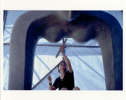 Zhang Yaxi working on her sculpture in Changchun